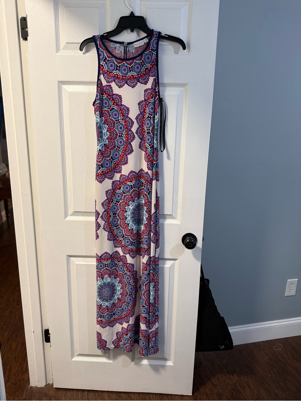 Bisou Bisou White Maxi Dress with Blue and Purple Mandala Print